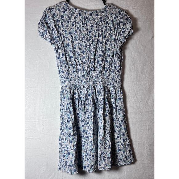 Cotton On Women small Floral Ruched Mini Dress Short Sleeve Blue White romantic - Picture 2 of 6